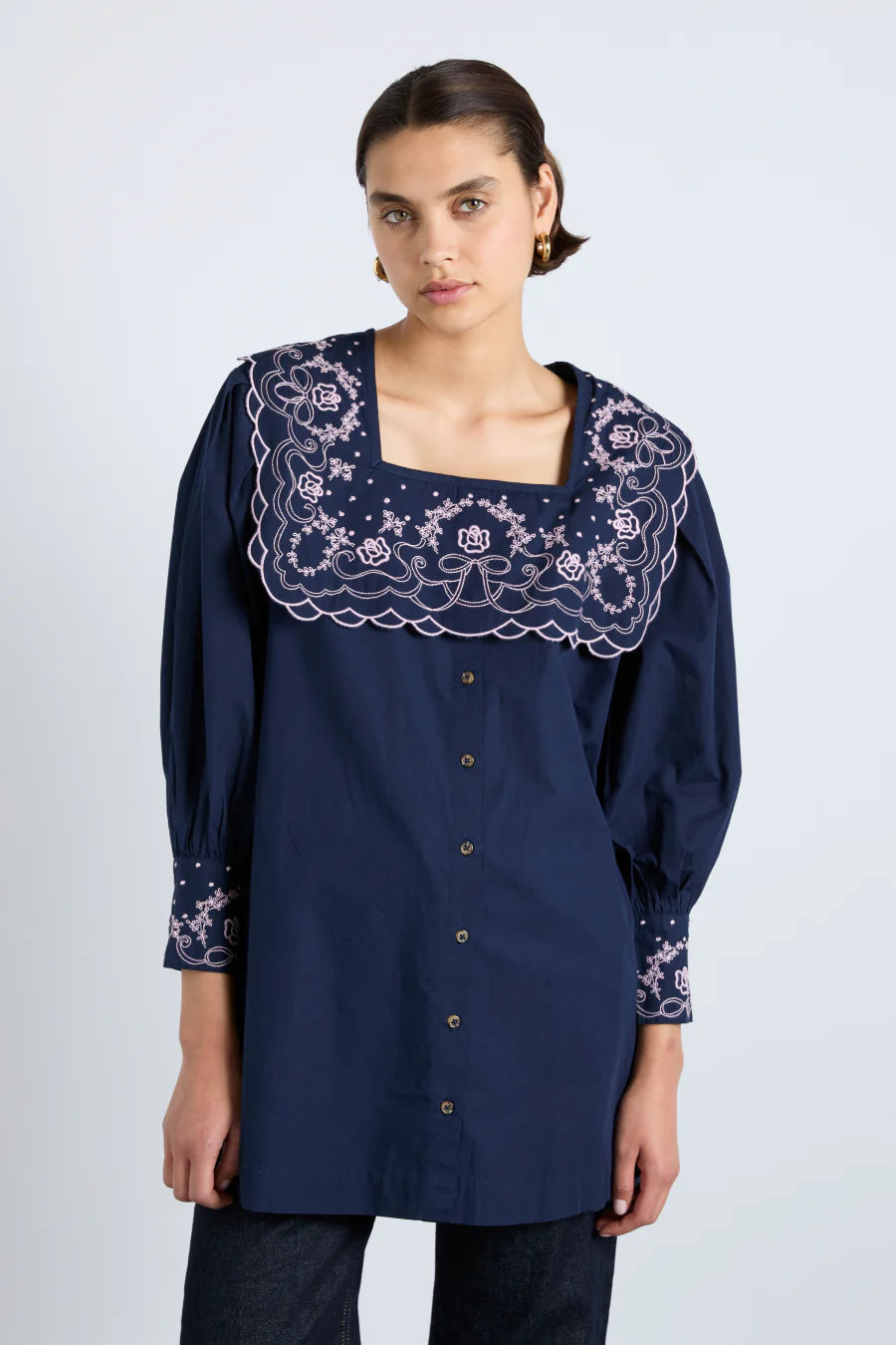 damson madder embroidered dress Damson Madder - Heidi Embroidered Midi Dress