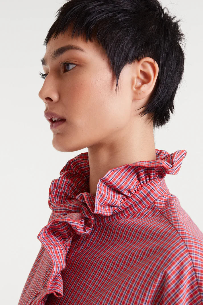 Check Poplin Frill Shirt Red – Fox + Feather