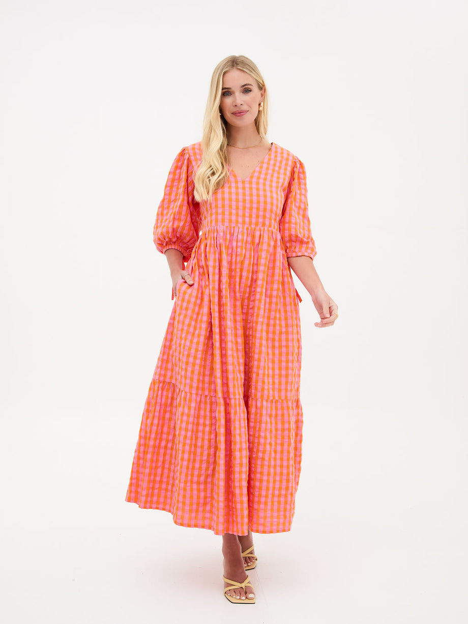 open lace back dress Kawaii Chic Backless Orange Pink Plaid Dress – Meowhiskers