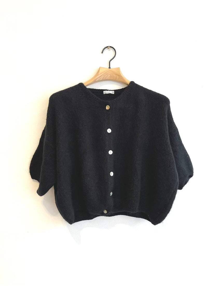 Cropped Sleeve Mohair Cardigan Black