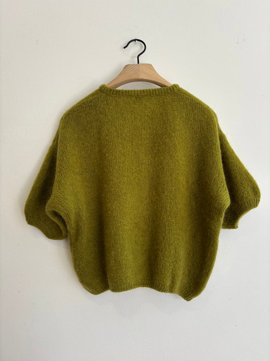 Cropped Sleeve Mohair Cardigan Olive – Fox + Feather