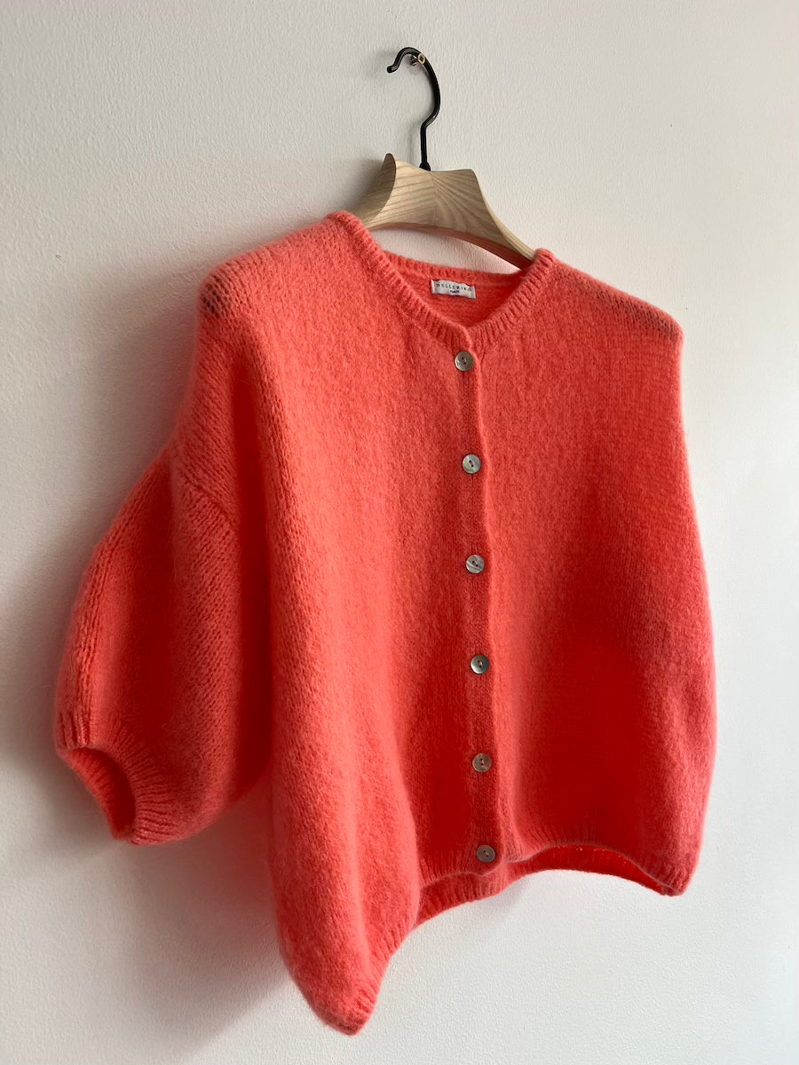 Cropped Sleeve Mohair Cardigan Coral Fox Feather