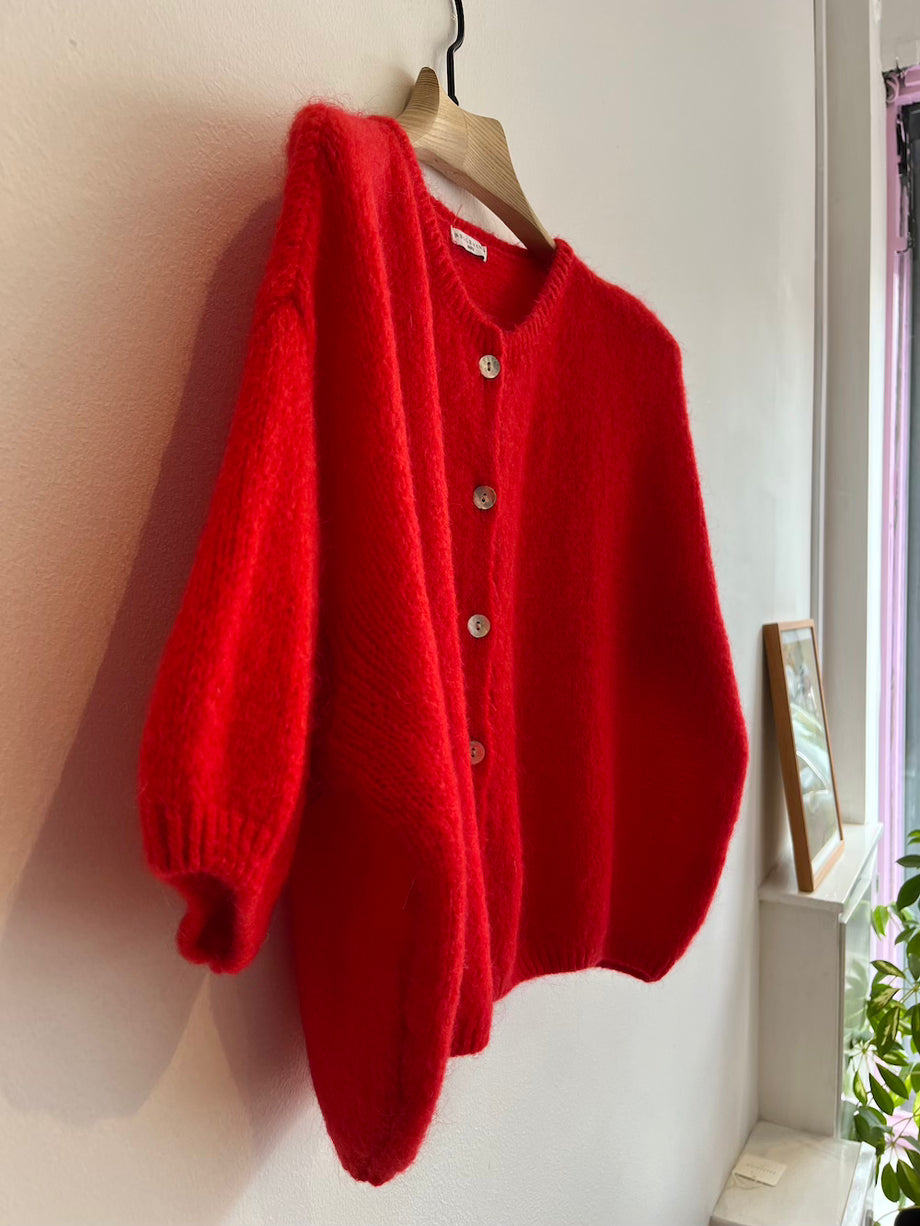 Cropped Sleeve Mohair Cardigan Red Fox Feather