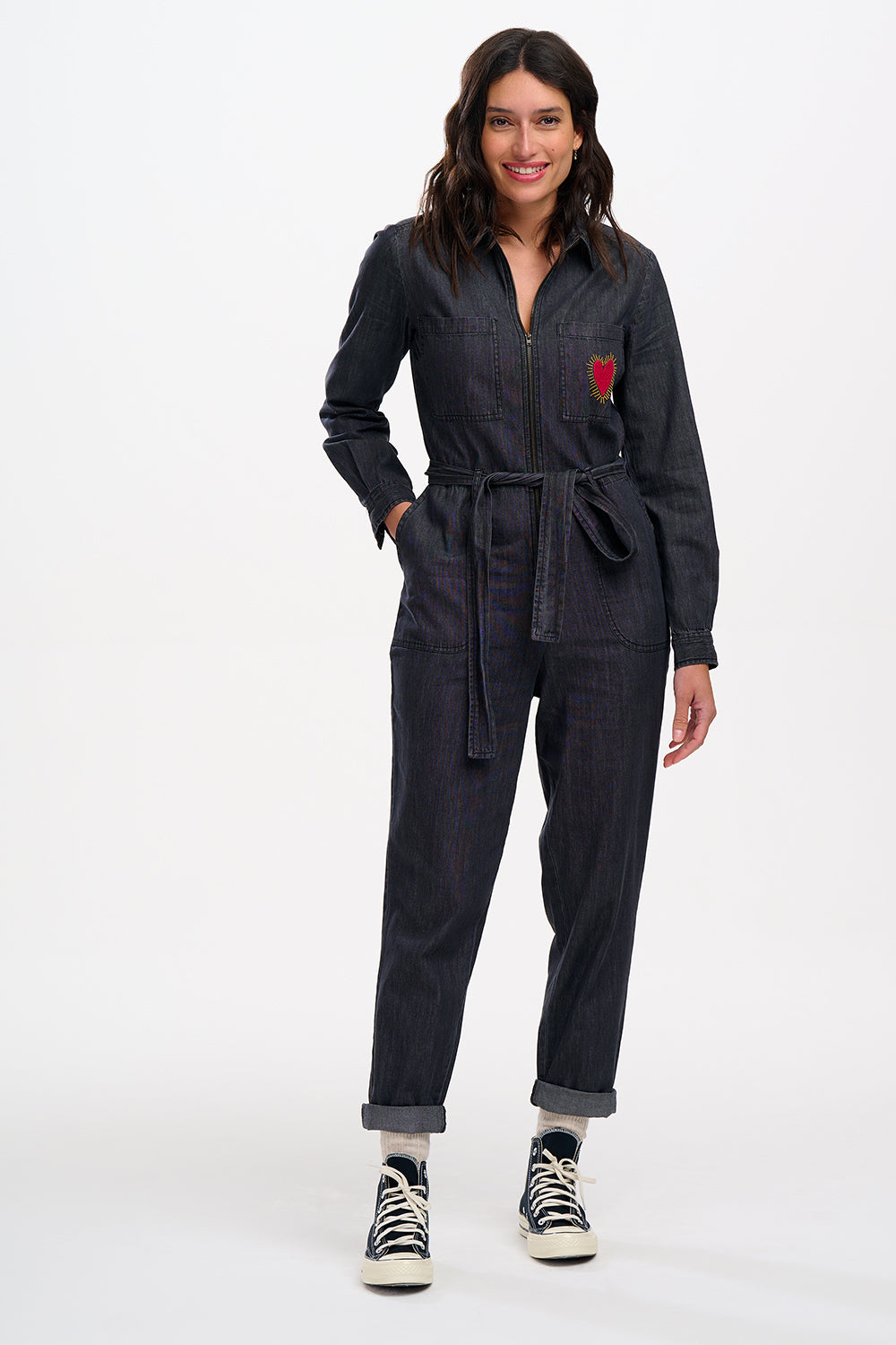 Anwen Boilersuit Washed Black Heart Burst - Main Image