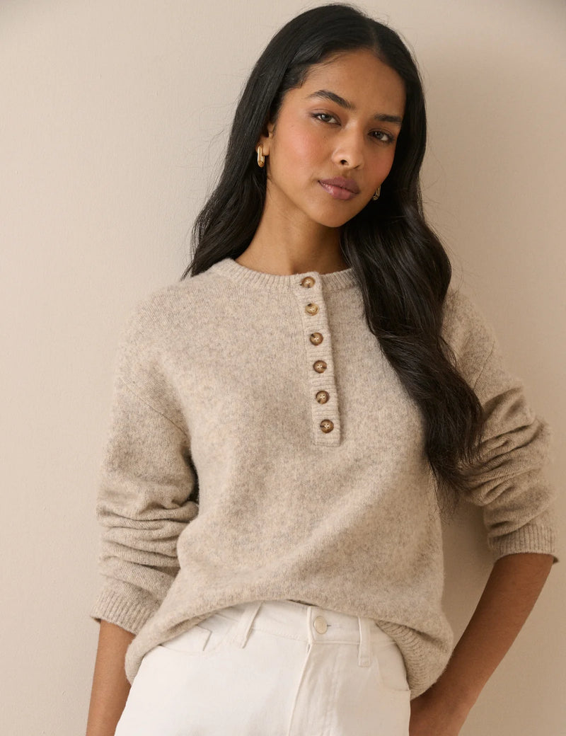 Henley Long Sleeve Jumper Beige