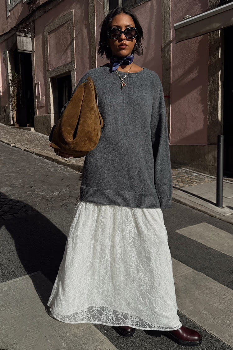 sweater dress with lace skirt Grey Knit Jumper Sheer – Fox + Feather Elastic at bust Holiday Party Outfits at Color:Blue and Red Textured Stripe wholesale dresses