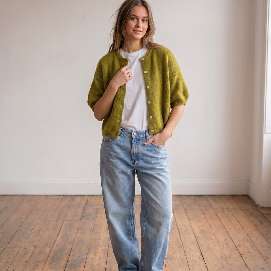 トップス RYO TAKASHIMA OVERSIZED MOHAIR CARDIGAN Cropped Sleeve Mohair Cardigan Olive – Fox + Feather